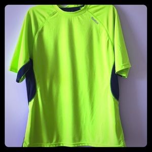 Reebok: 100% polyester shirt:  neon green & navy!